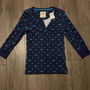 Navy Blue Hollister 3/4 Sleeve Button Down, Size Medium